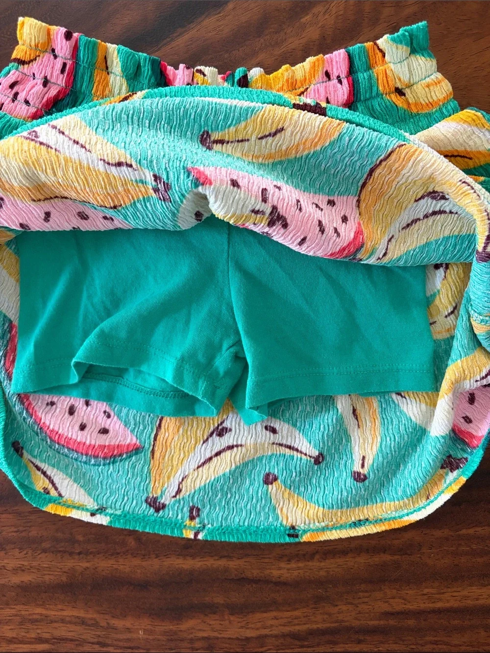 Old Navy Turquoise Banana Print Tiered Skort with Yellow and Pink Accents